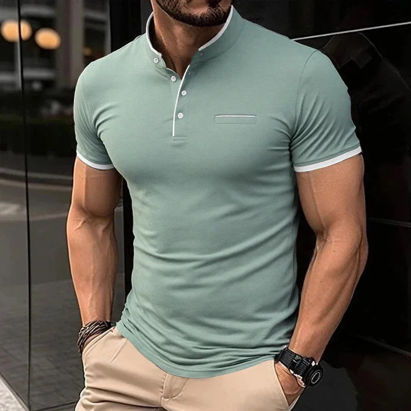 RBB 2025 Men’s Casual Fashion Stand-Up Collar Polo – Solid Color, Short Sleeve, Summer Versatile & Comfortable Top