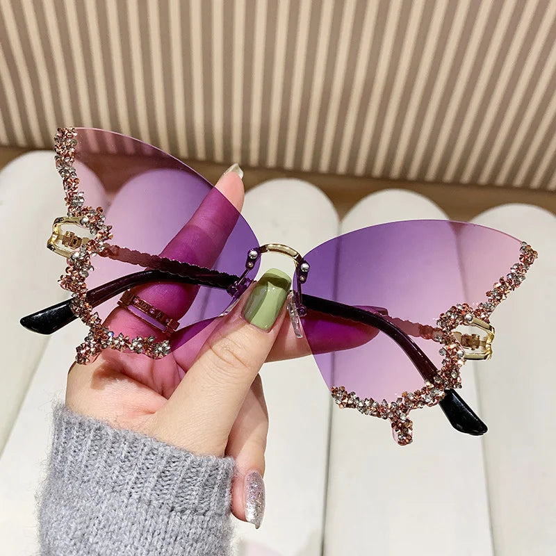 RBB Y2K Oversized Butterfly Sunglasses for Women – Diamond Edge Design, Fashion Street Style