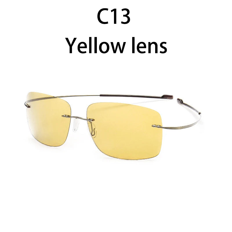 RBB Pure Titanium Rimless Polarized Sunglasses | Ultra-Thin Grey UV400 Lenses with Spring Legs