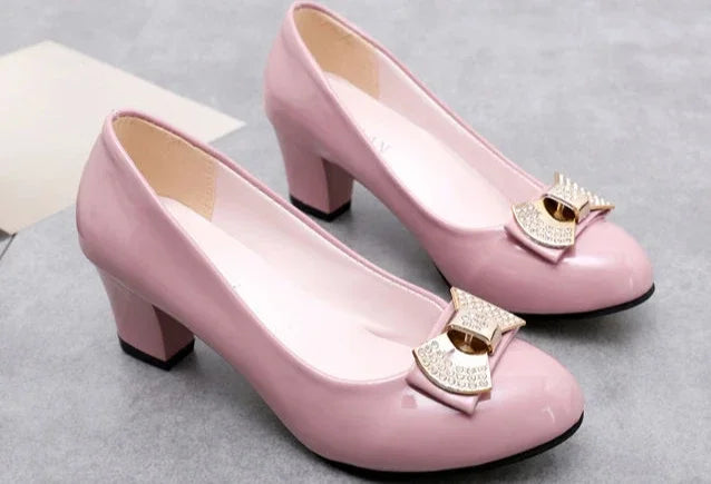 RBB Luxury Y2K Block Heel Pumps with Bow – Formal Chunky Heels for Women