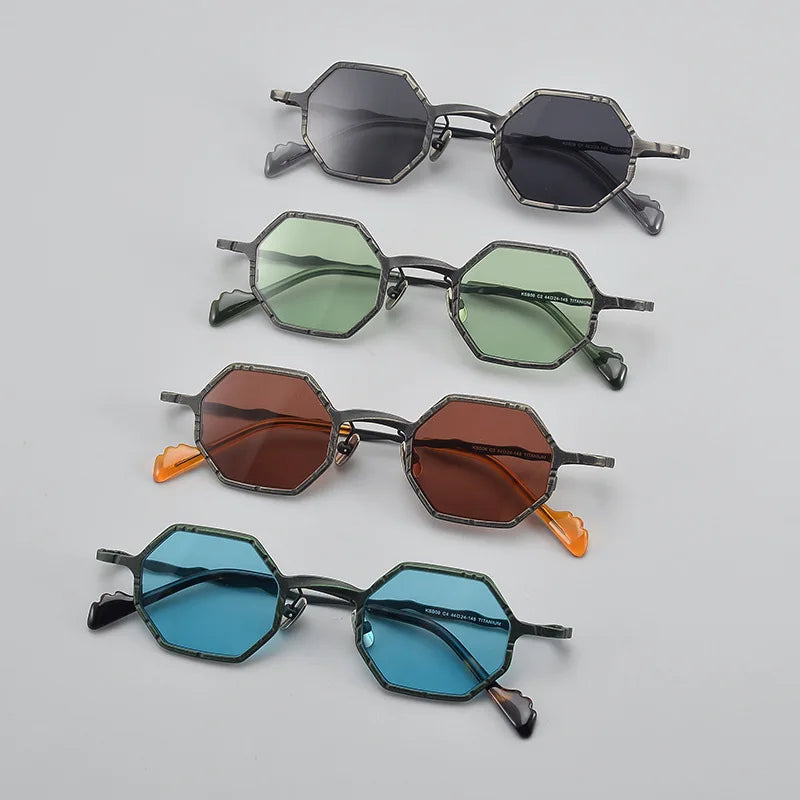 RBB Black Steampunk Retro Polygonal Pure Titanium Sunglasses – UV400 Protection for Men & Women