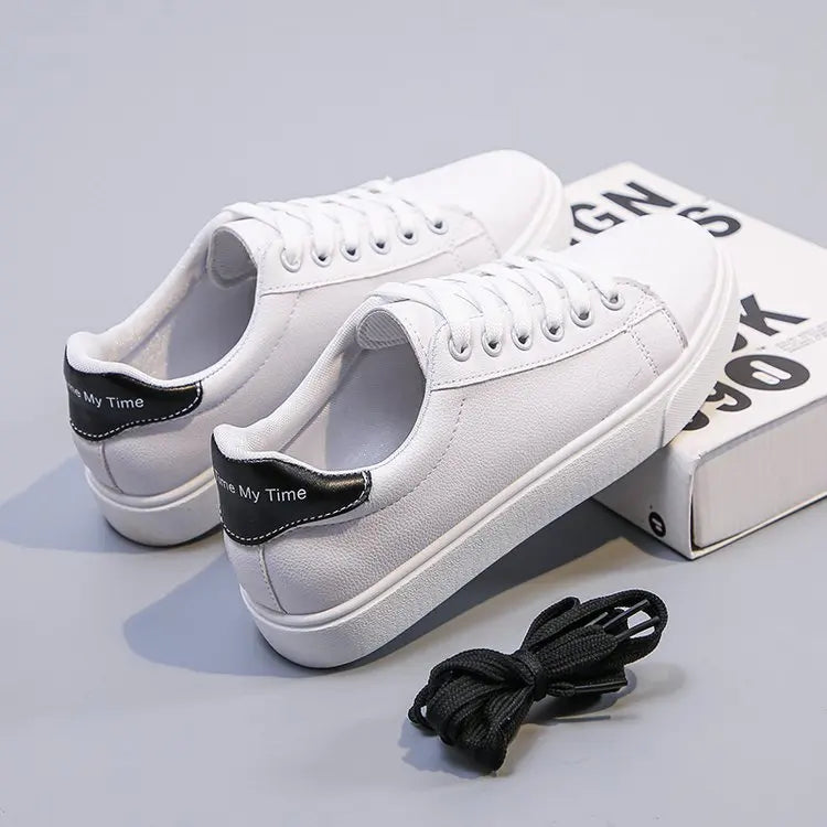 Women’s PU Leather Vulcanized Platform Sneakers – Classic White Casual Shoes