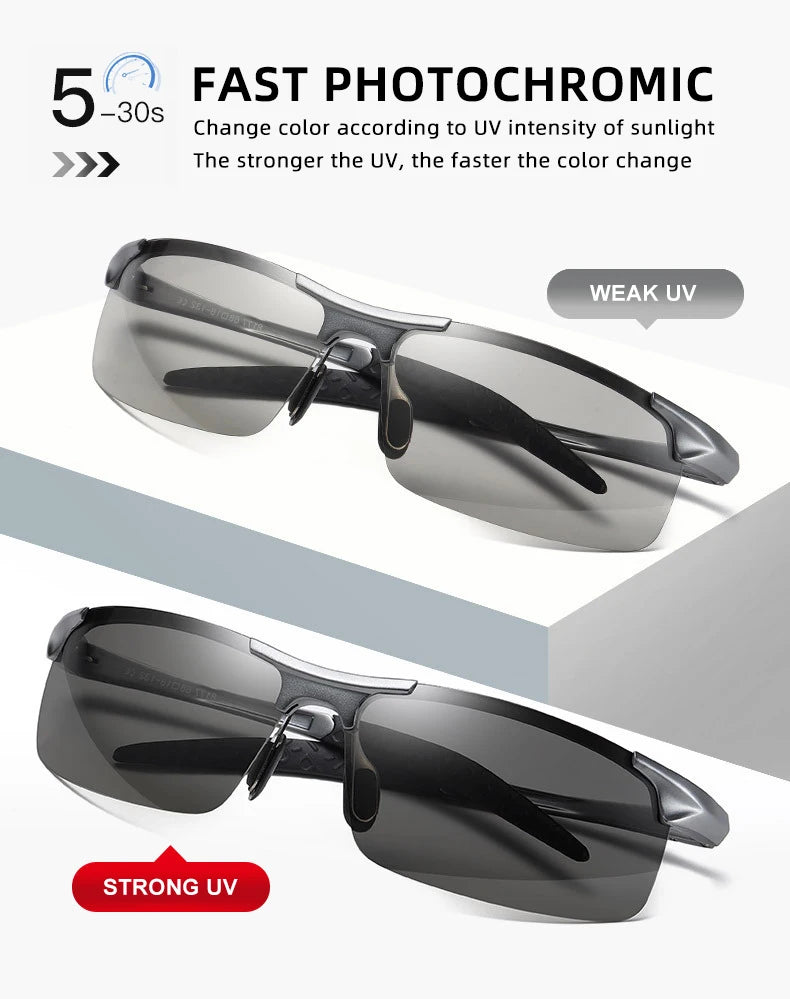 RBB Rimless Aluminium Outdoor Sport Sunglasses – Photochromic Polarized UV Protection for Men