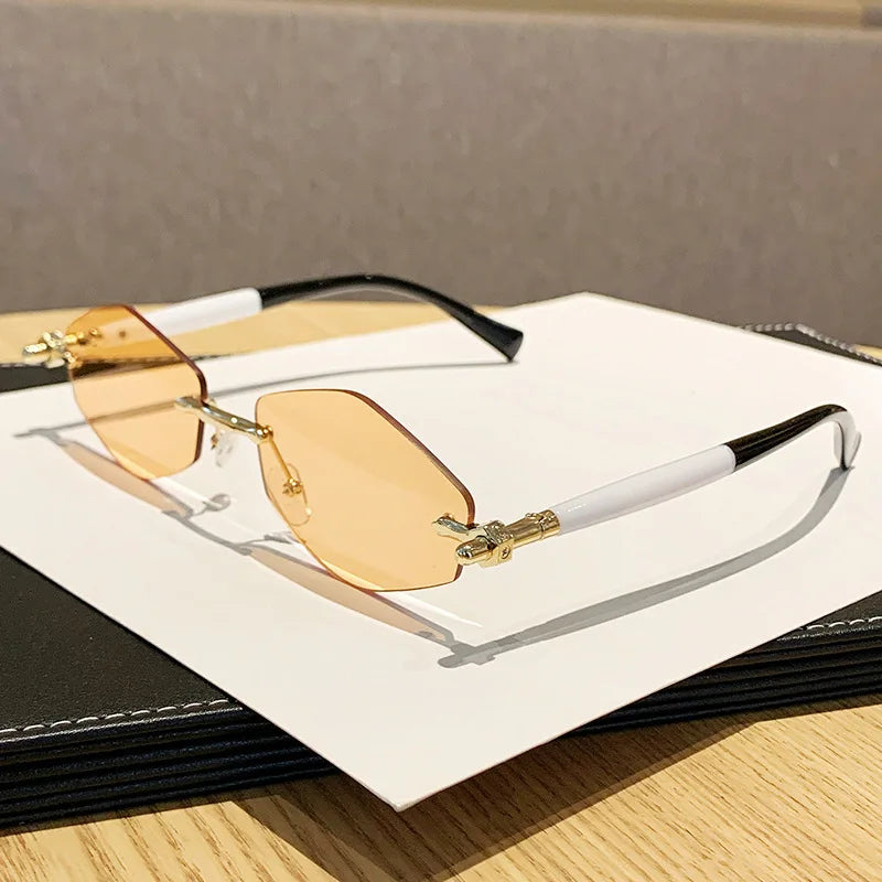 RBB Small Rhombus Gradient Sunglasses – Stripe Print Legs, Unisex Hip Hop Driving Shades