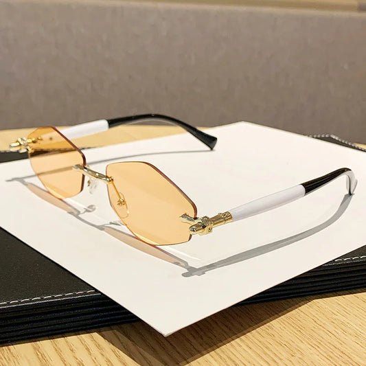 RBB Small Rhombus Gradient Sunglasses – Stripe Print Legs, Unisex Hip Hop Driving Shades