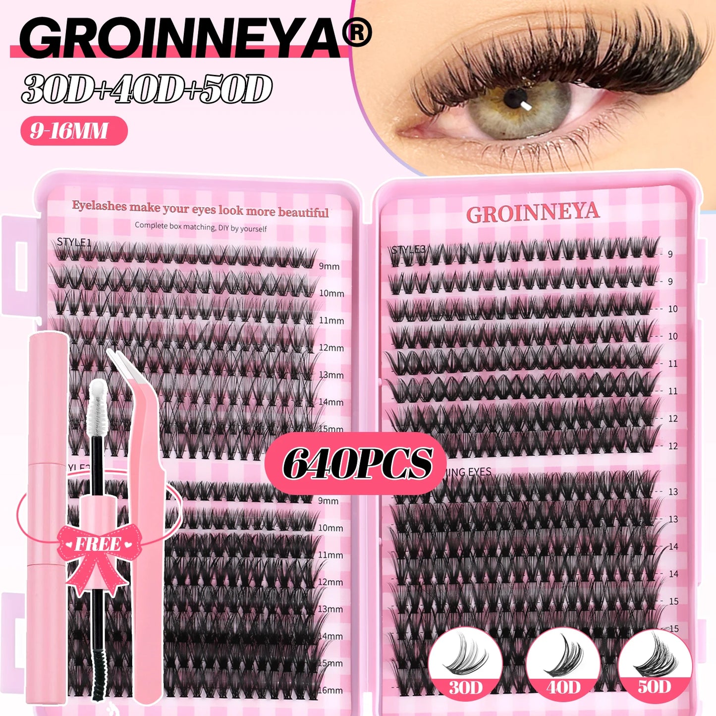 DIY Lash Clusters Set – Mixed Fluffy Individual Extensions with Lash Bond & Seal Kit
