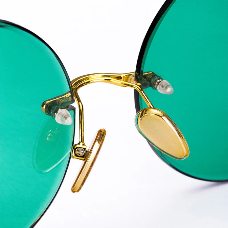 RBB Classic Rimless Retro Round Sunglasses – Unisex Crystal Frame with Dark Green Lenses