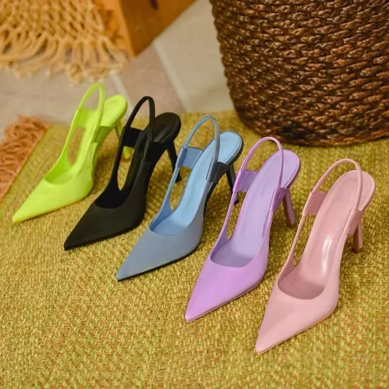 RBB New Designer Luxury Women Slingback Sandals Pointed Toe Slip on Thin High Heel Ladies Elegant Pumps Shoes Sandals 35-43