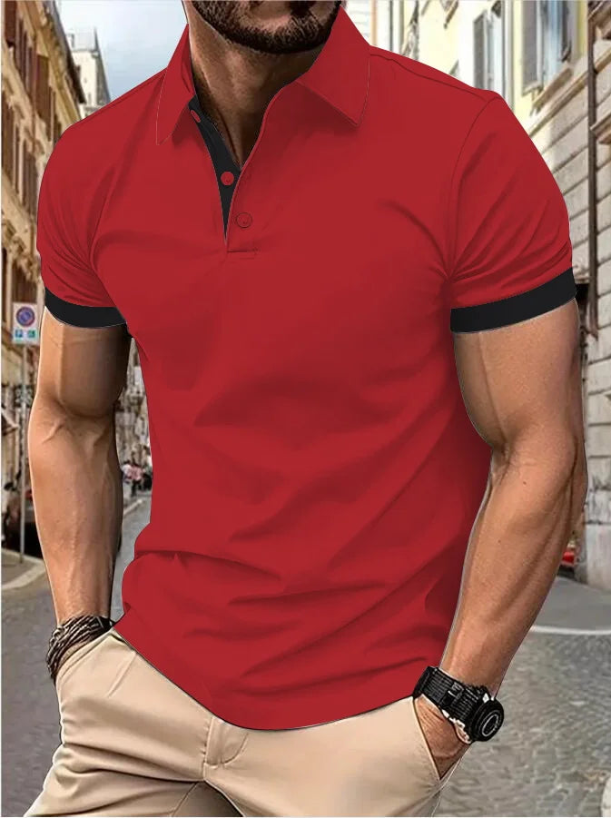 RBB Men’s Short Sleeve Color Matching Fashion Lapel Shirt – Stylish Casual Summer Top