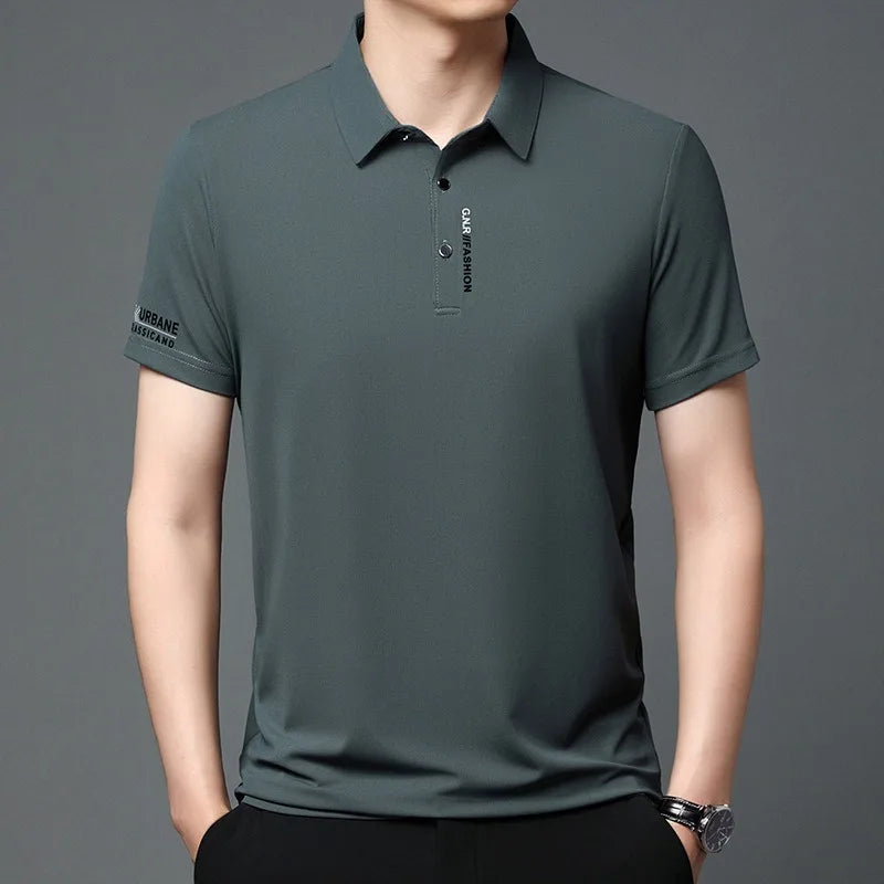 RBB 2025 Men’s Breathable Short Sleeve Solid Color Polo Shirt – Comfortable Elastic Casual Business Top