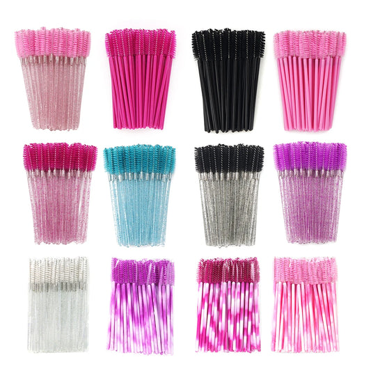 50Pcs Disposable Eyelash & Eyebrow Brushes – Soft Crystal Head Mascara Wands