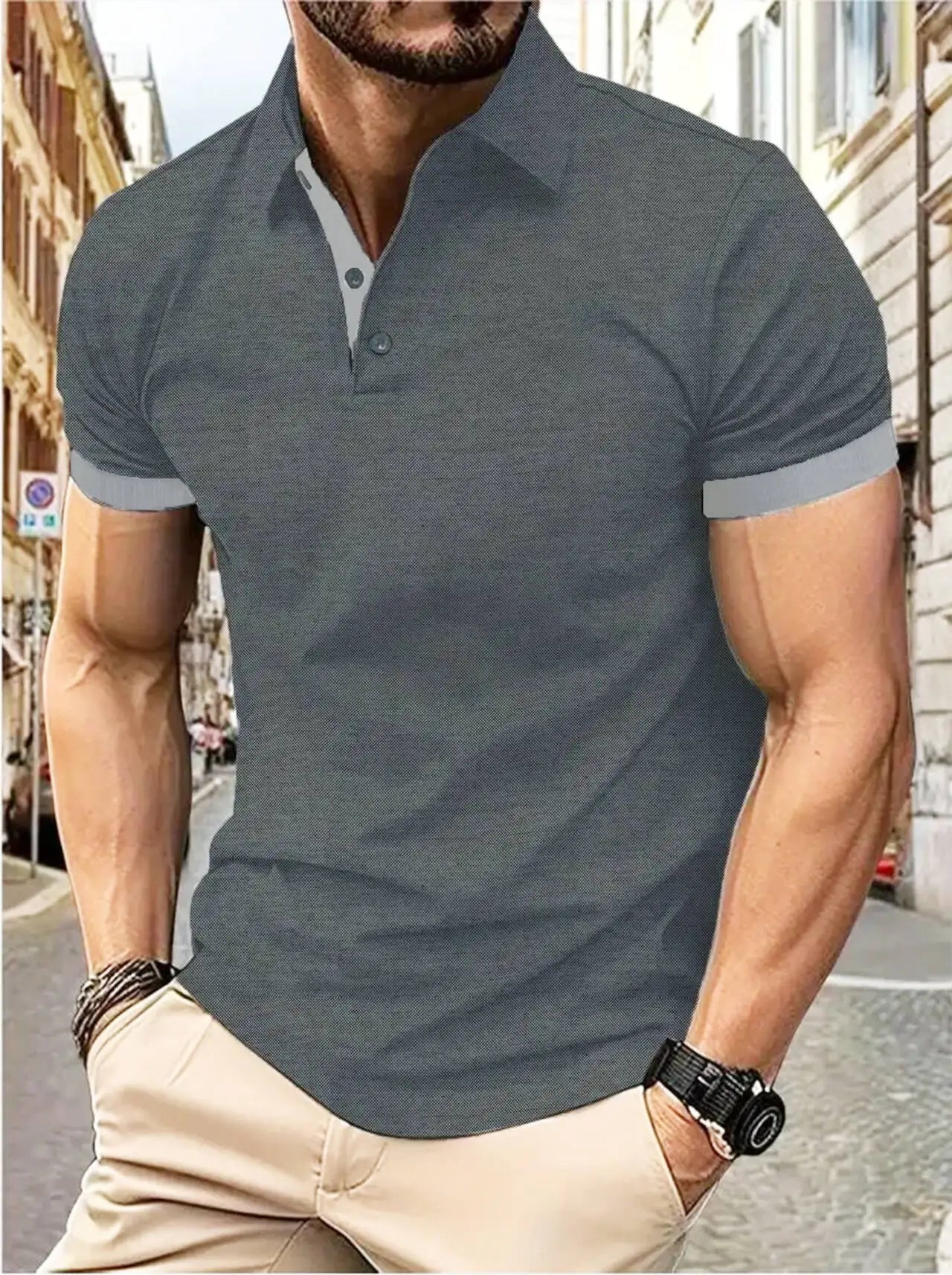 RBB Men’s Short Sleeve Color Matching Fashion Lapel Shirt – Stylish Casual Summer Top