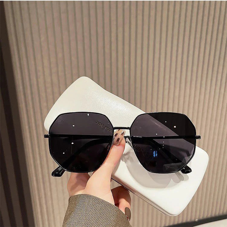 RBB Transparent Blue Polygonal Sunglasses – Large Frame Metal Driving Shades