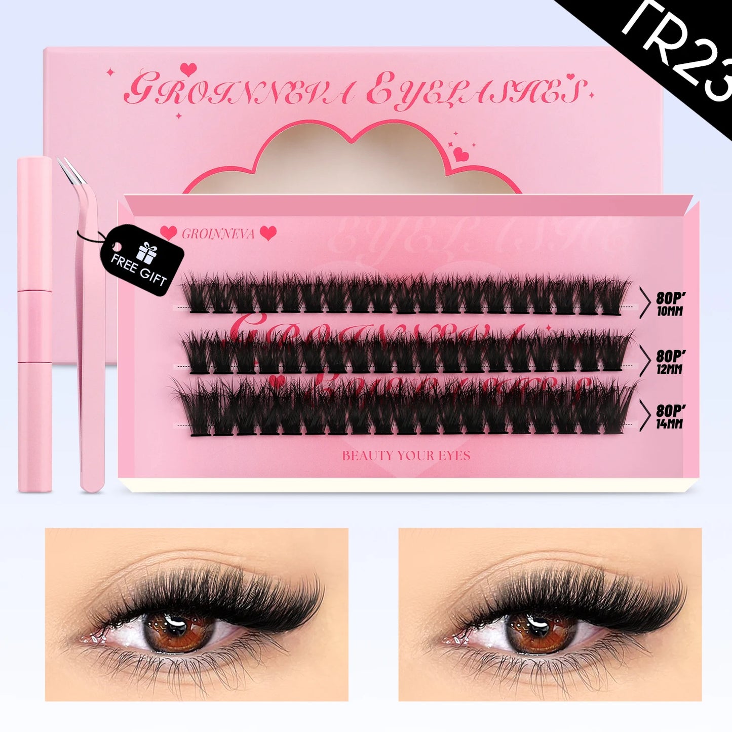 DIY Lash Clusters Set – Mixed Fluffy Individual Extensions with Lash Bond & Seal Kit