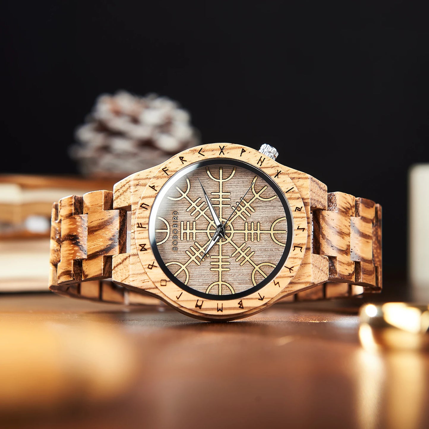 RBB Viking Wooden Wristwatch for Men – Vintage Style with Quartz Movement | Customizable