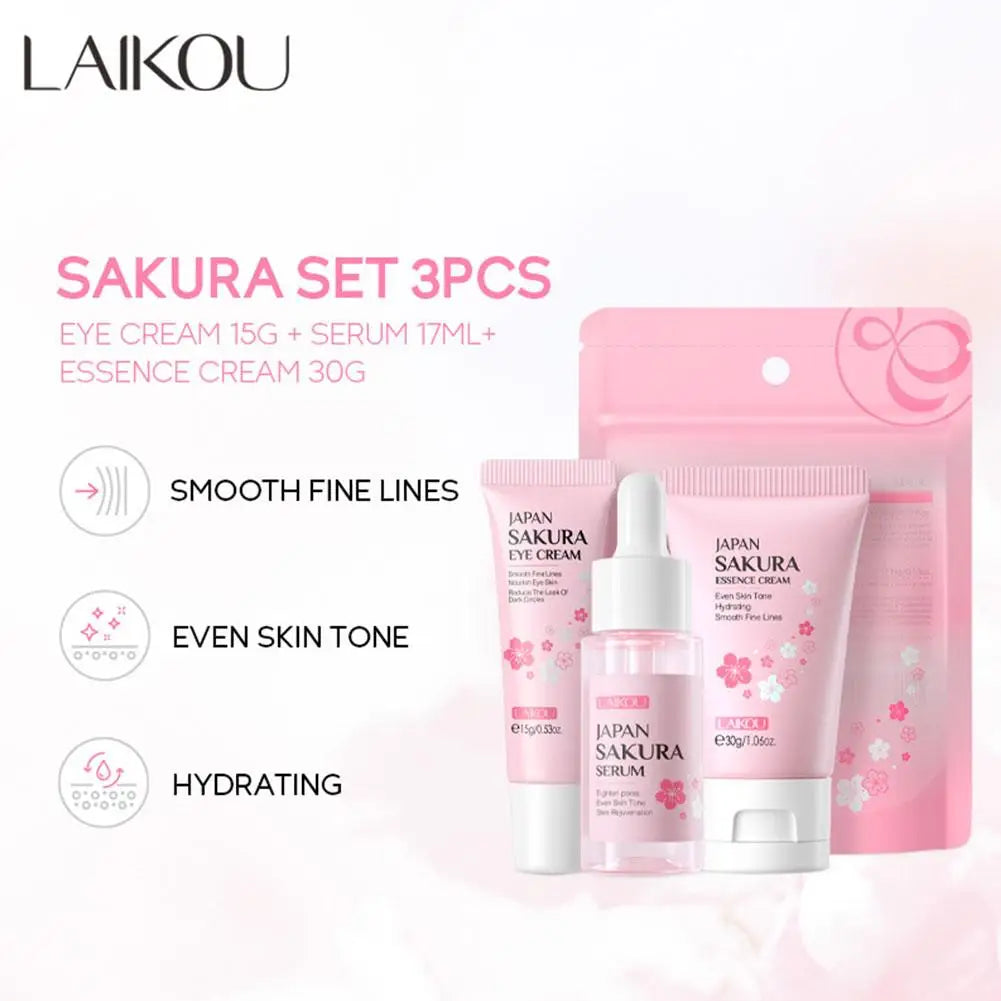 Sakura Skincare Set – 3/5-Piece Face Care Kit with Toner, Serum, Cream & More