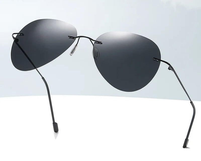 RBB Rimless Polarized Photochromic Sunglasses | Ultra-Light Titanium Driving Glasses for Men – Day & Night Vision