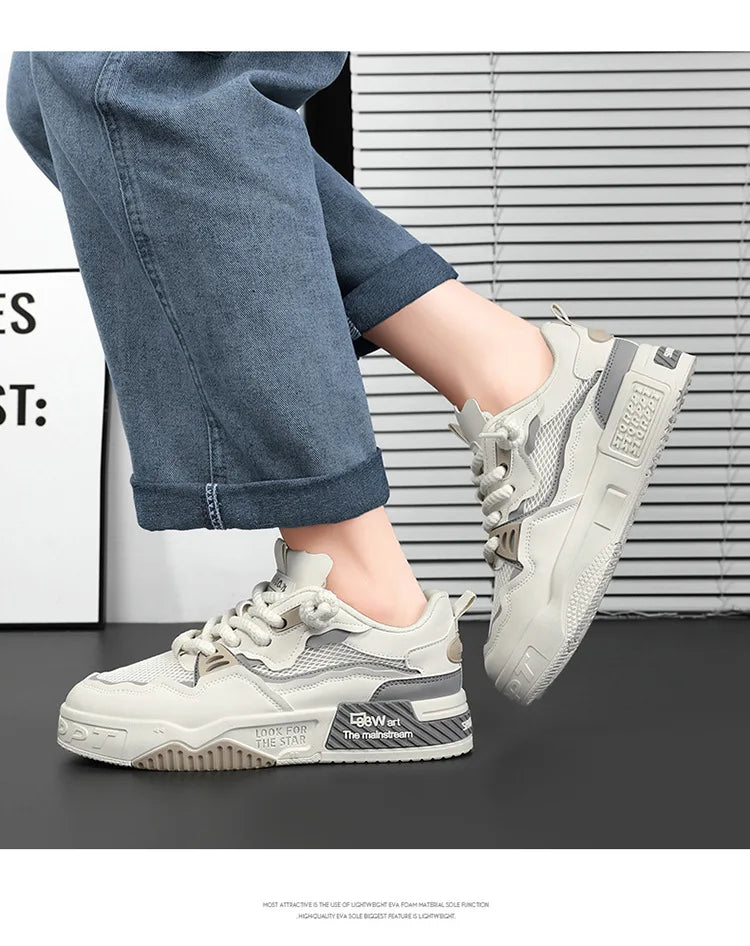 2025 Men’s Large-Size All-Season Soft Sole White Sneakers – Versatile Fashion Sports Shoes