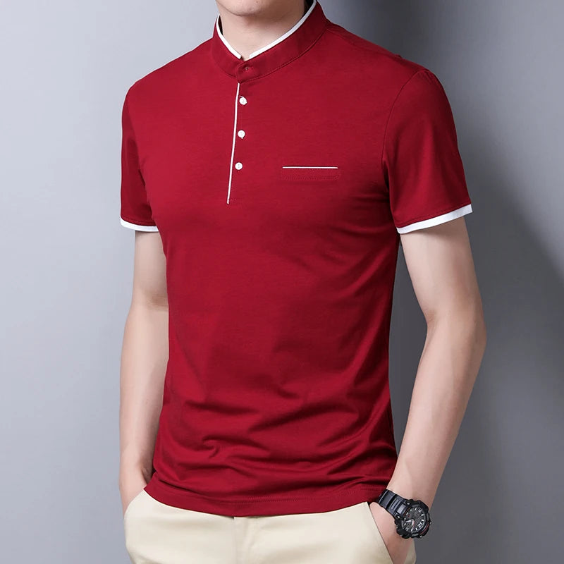 RBB 2025 Men’s Casual Fashion Stand-Up Collar Polo – Solid Color, Short Sleeve, Summer Versatile & Comfortable Top