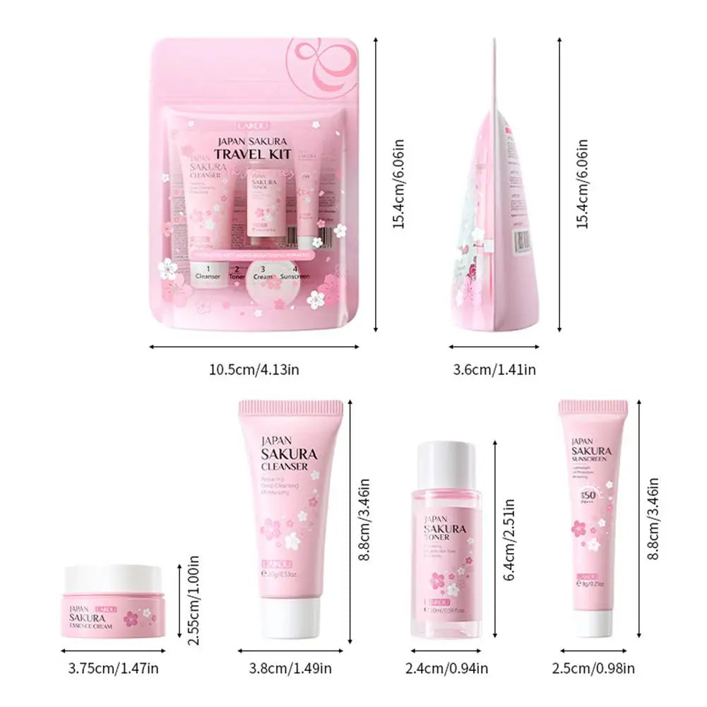Sakura Skin Care Set – Cleanser, Serum, Toner, Sunscreen & Cream for Women
