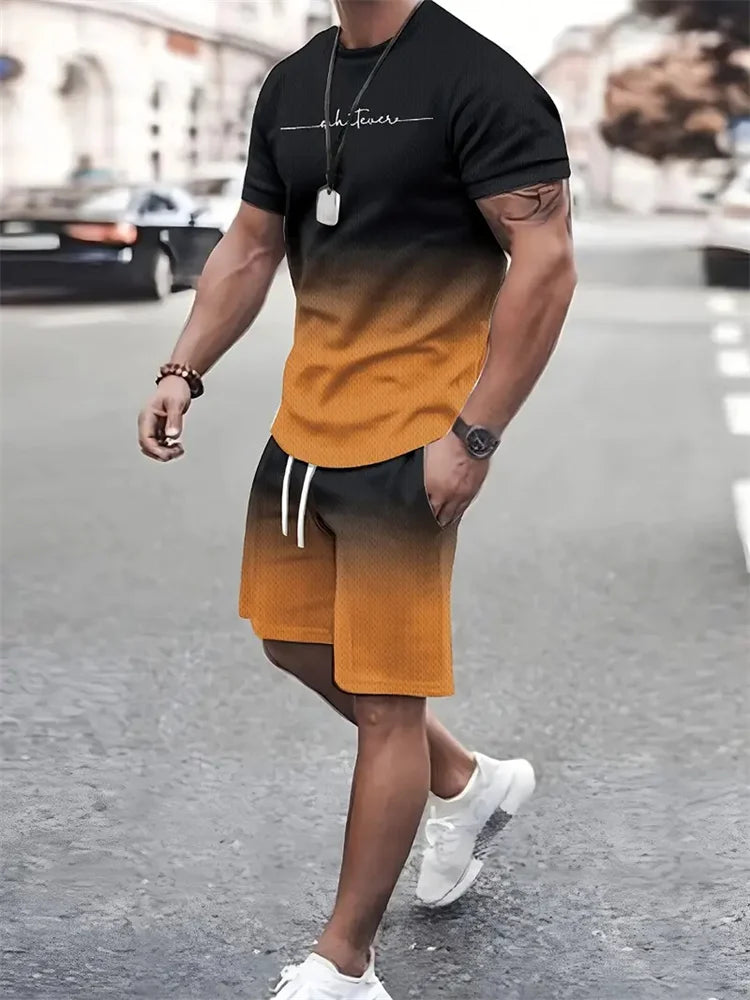 RBB Men’s 2-Piece Summer Outfit – 3D Printed Short Sleeve T-Shirt & Casual Shorts Sportswear Tracksuit