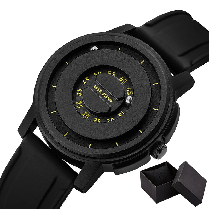 RBB New Men’s Black Stainless Steel Quartz Wristwatch – Magnetic Bead Pointer, Conceptual Dial, Casual Style