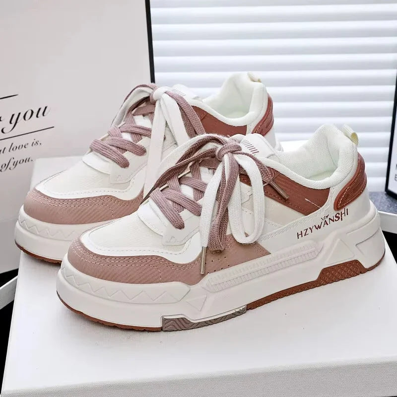 Women’s Platform Sneakers – Autumn 2025, White Breathable Non-Slip Lace-Up Casual Shoes
