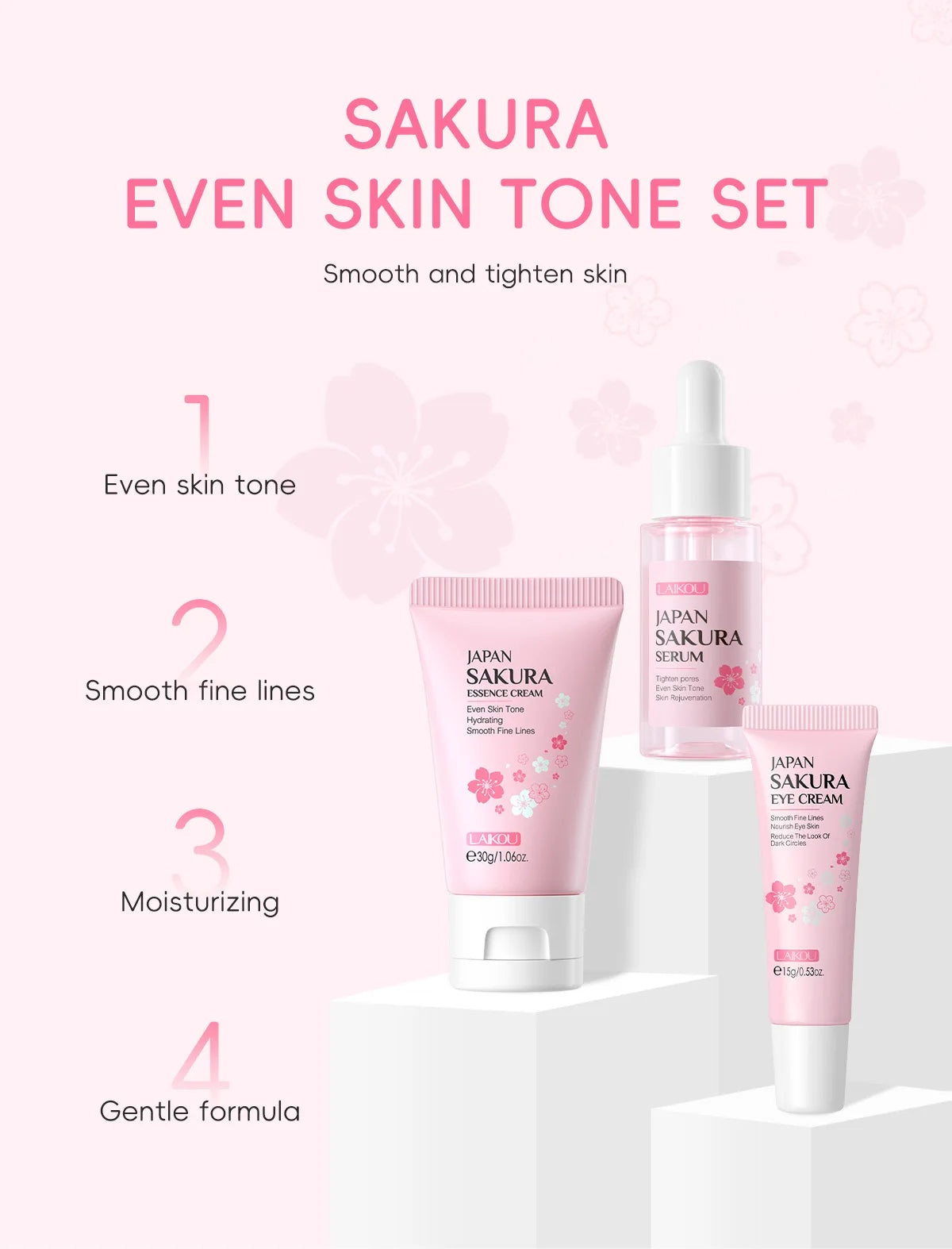 3-Piece Sakura Skincare Set – Cream, Serum & Eye Cream for Daily Moisturizing