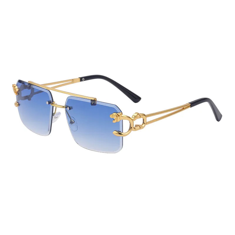 RBB 90168 Women's Fashion Metal Leopard Rimless Sunglasses – Gradient Ocean Film UV400 Double Bridge Design