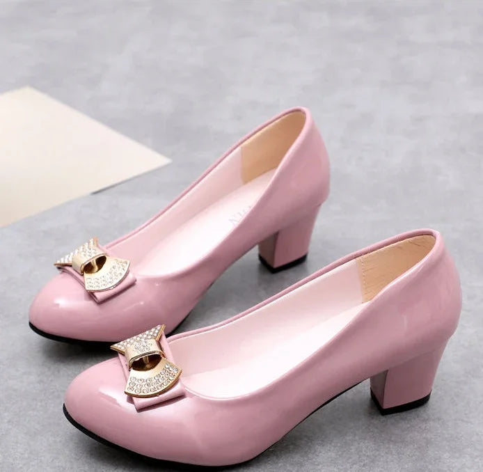 RBB Luxury Y2K Block Heel Pumps with Bow – Formal Chunky Heels for Women