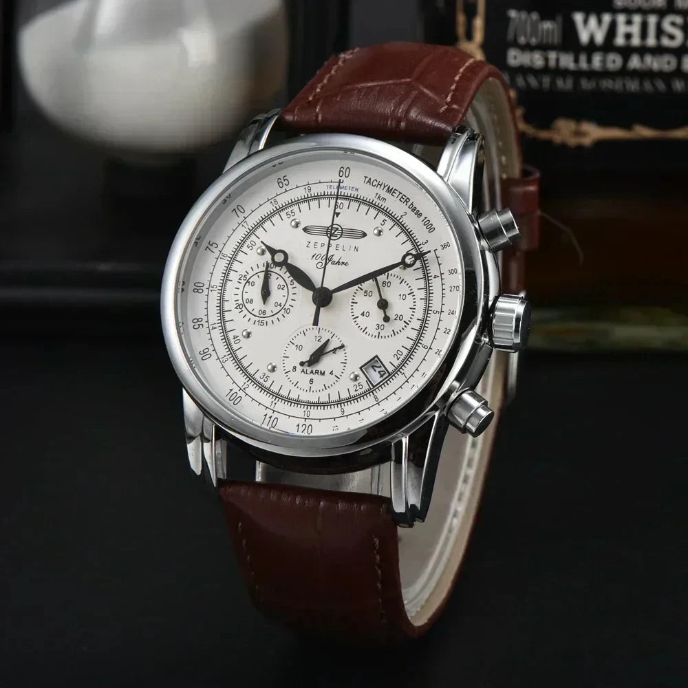 RBB Men's Luxury Quartz Watch – Leather Strap, Retro Airship-Inspired Design