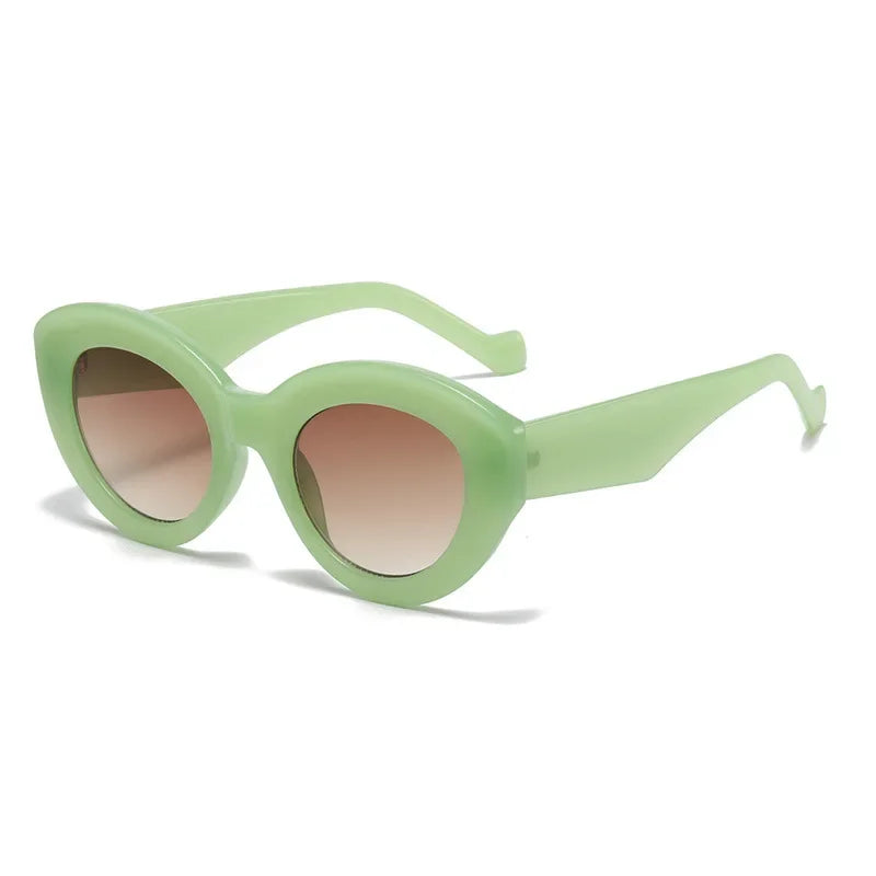 RBB Oversized Cat Eye Sunglasses – Green Striped Retro UV400 Shades