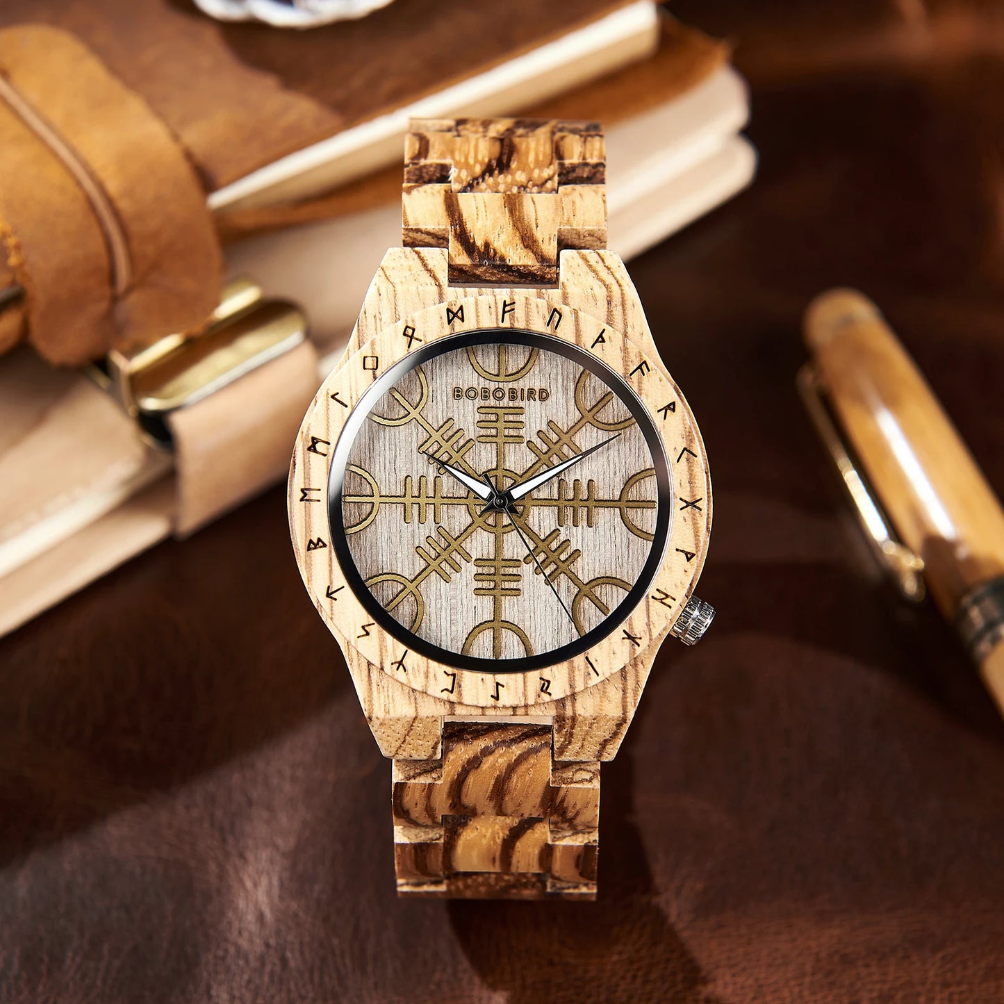 RBB Viking Wooden Wristwatch for Men – Vintage Style with Quartz Movement | Customizable