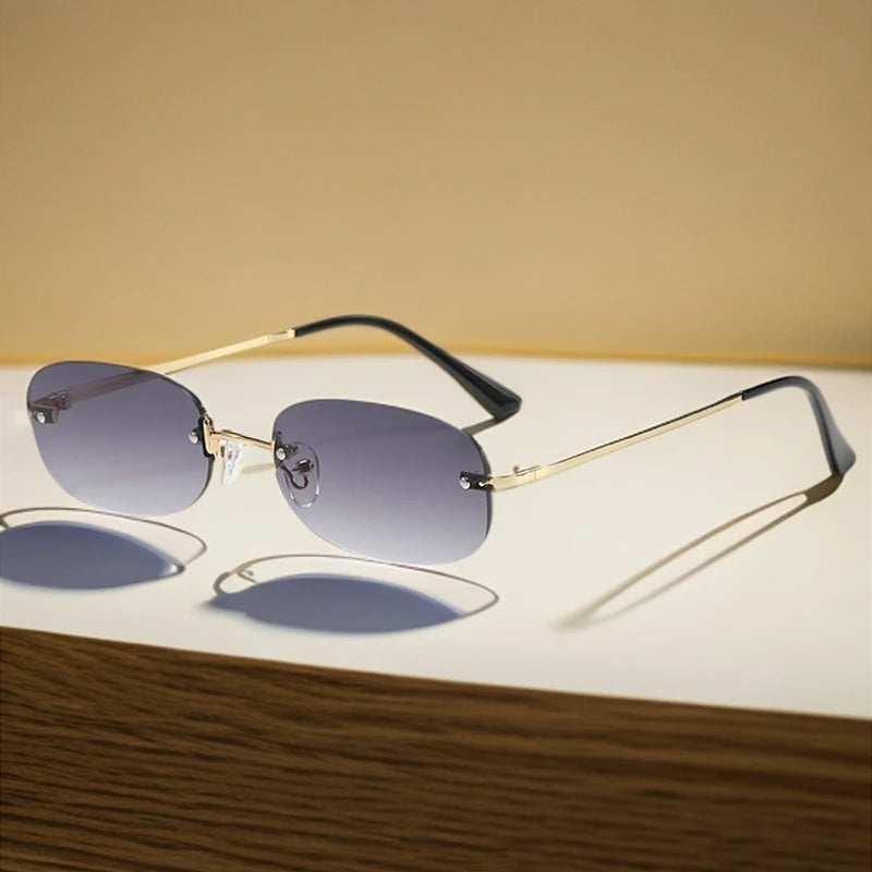 RBB Frameless Elliptical Sunglasses – Retro Metal Street Style | Women’s INS Fashion Shades