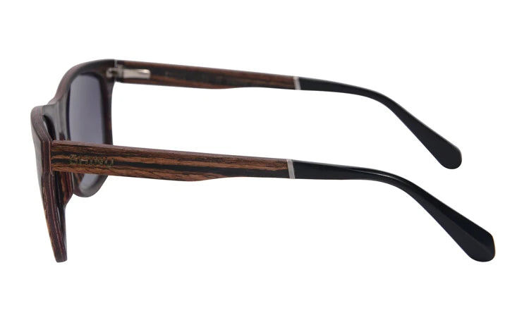RBB Polarized Wood Frame Sunglasses – Unisex Square Ebony Shades for Biking & Outdoor Wear