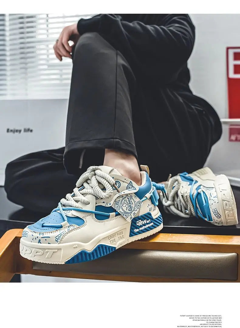 Men’s 2025 Platform Sneakers – Trendy Graffiti Skateboard Lace-Up, Soft Sole, Non-Slip Outdoor Sports Shoes