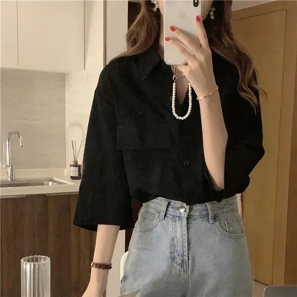 RBB Women's Retro Quarter Sleeve Shirt – Loose Fit Casual Summer Outerwear