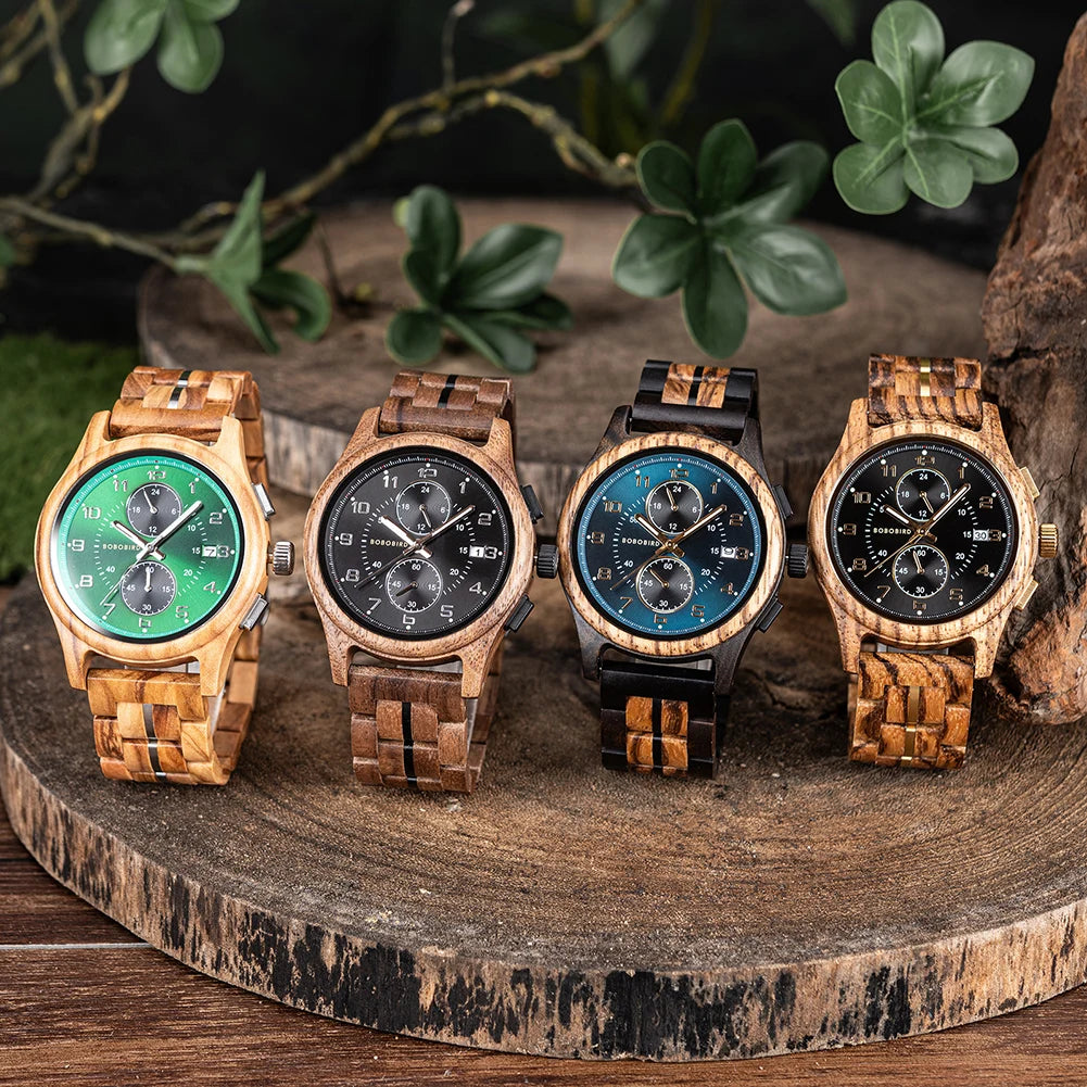 RBB Wooden Chronograph Watch for Men – Luminous Hands, Natural Wood Design, Anniversary Gift