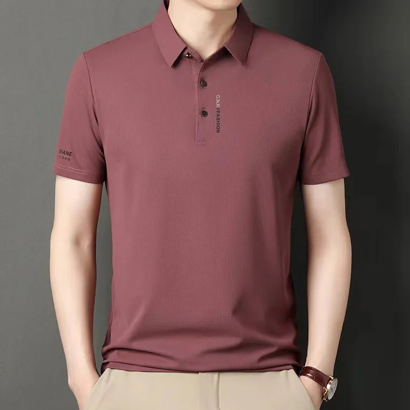 RBB 2025 Men’s Breathable Short Sleeve Solid Color Polo Shirt – Comfortable Elastic Casual Business Top