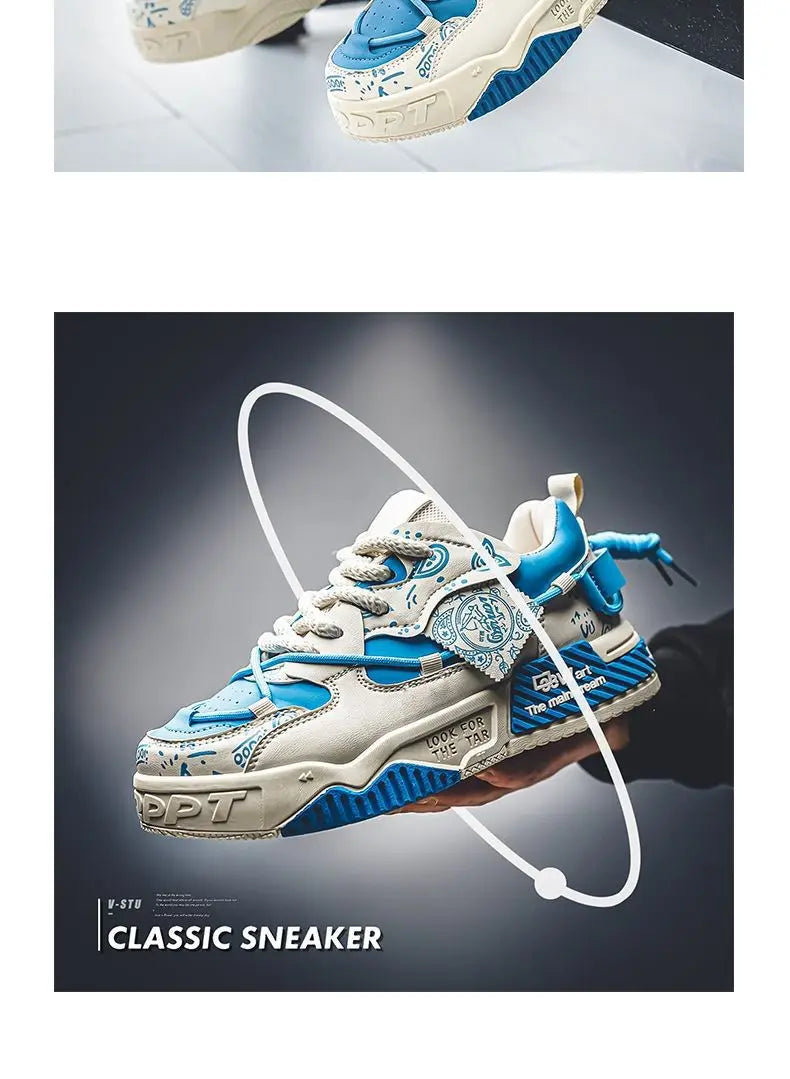 Men’s 2025 Platform Sneakers – Trendy Graffiti Skateboard Lace-Up, Soft Sole, Non-Slip Outdoor Sports Shoes