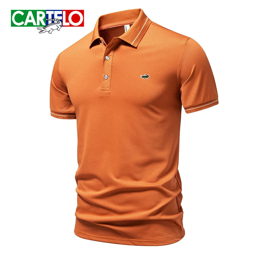 RBB Embroidered Polo Shirt – Men's Summer Casual Micro-Elastic Short Sleeve Top (Button Collar, Plus Size)