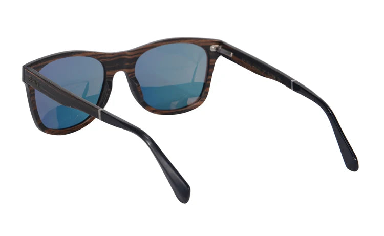 RBB Polarized Wood Frame Sunglasses – Unisex Square Ebony Shades for Biking & Outdoor Wear