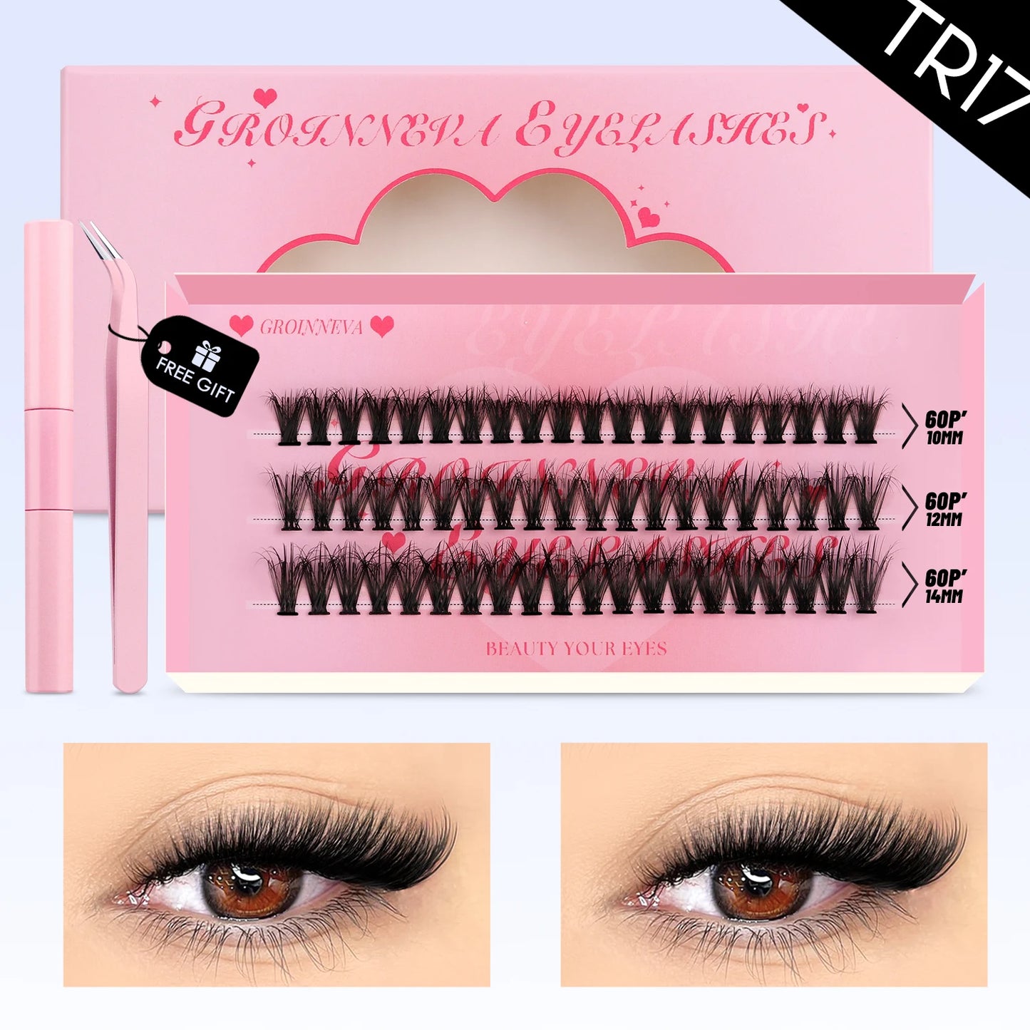 DIY Lash Clusters Set – Mixed Fluffy Individual Extensions with Lash Bond & Seal Kit