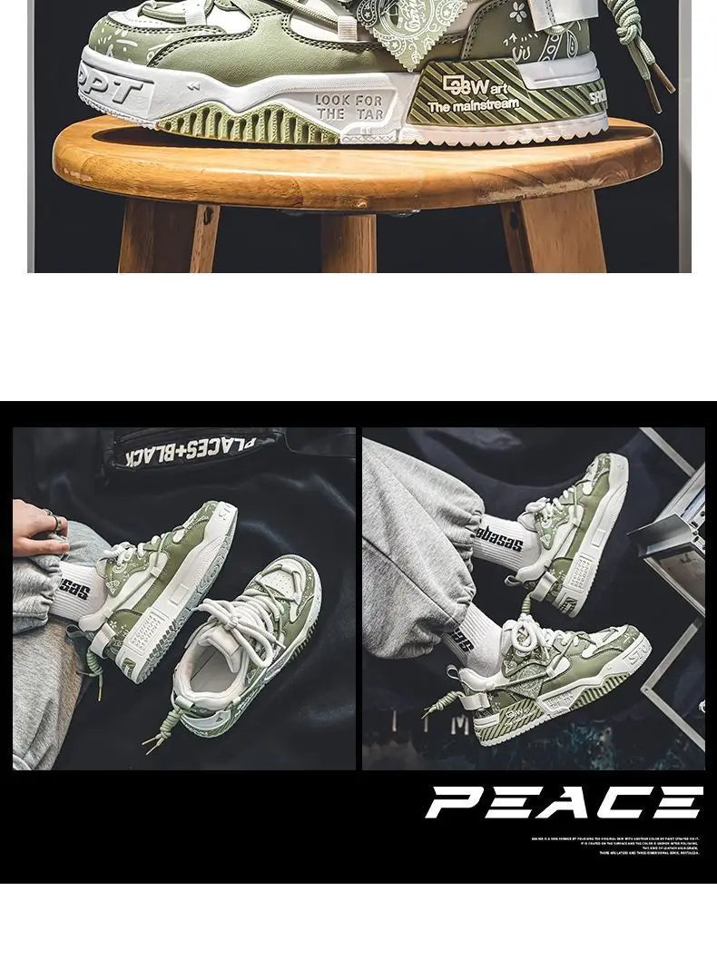 Men’s 2025 Platform Sneakers – Trendy Graffiti Skateboard Lace-Up, Soft Sole, Non-Slip Outdoor Sports Shoes