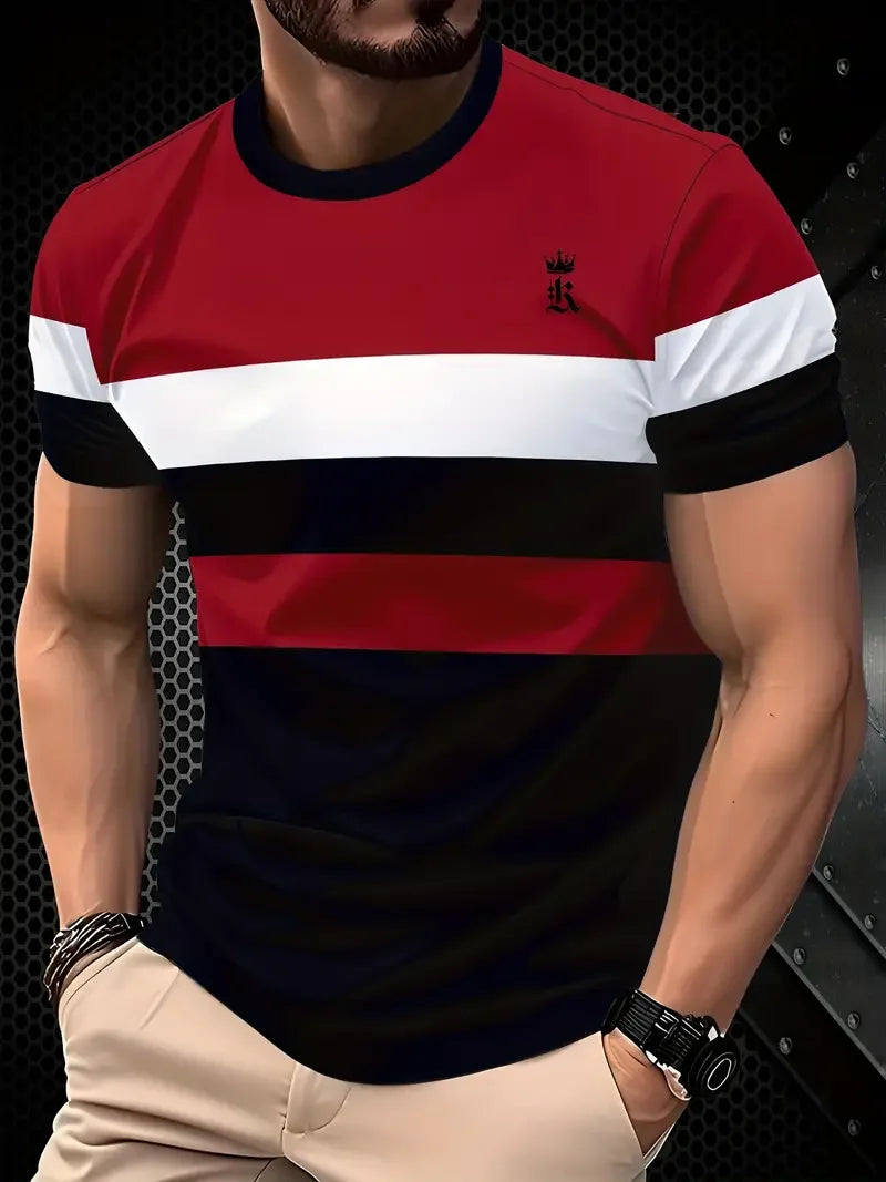 RBB Summer Men's Oversized Stripe Print T-Shirt – Casual Loose Fit, Short Sleeve Round Neck Streetwear Top