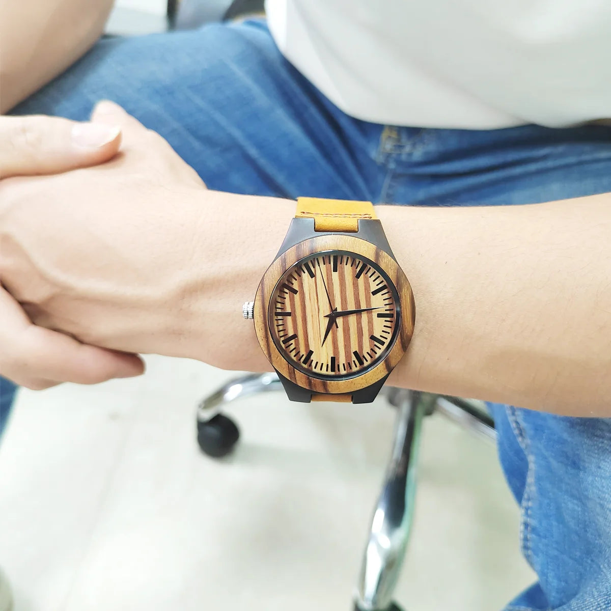 RBB Personalized Wooden Quartz Watch – Unisex Leather Strap, Custom Engraving, Gift-Ready