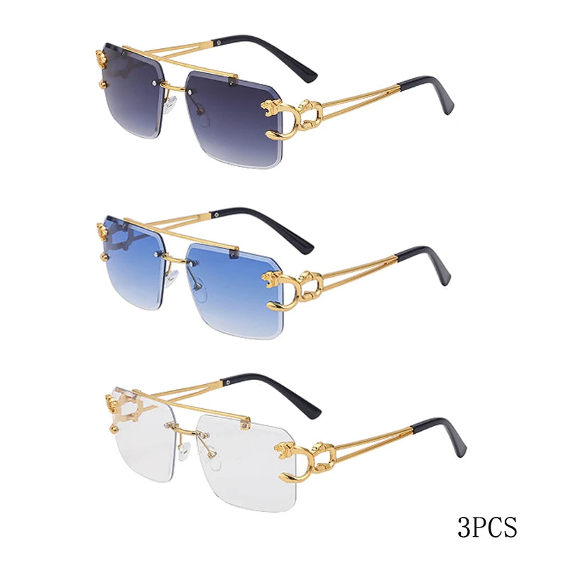 RBB 90168 Women's Fashion Metal Leopard Rimless Sunglasses – Gradient Ocean Film UV400 Double Bridge Design