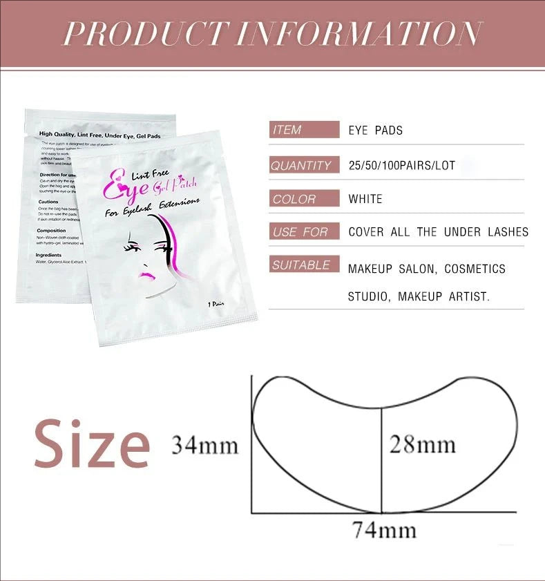 MJ 100 Pairs Eyelash Extension Eye Patches – Under Eye Pads for Lash Application