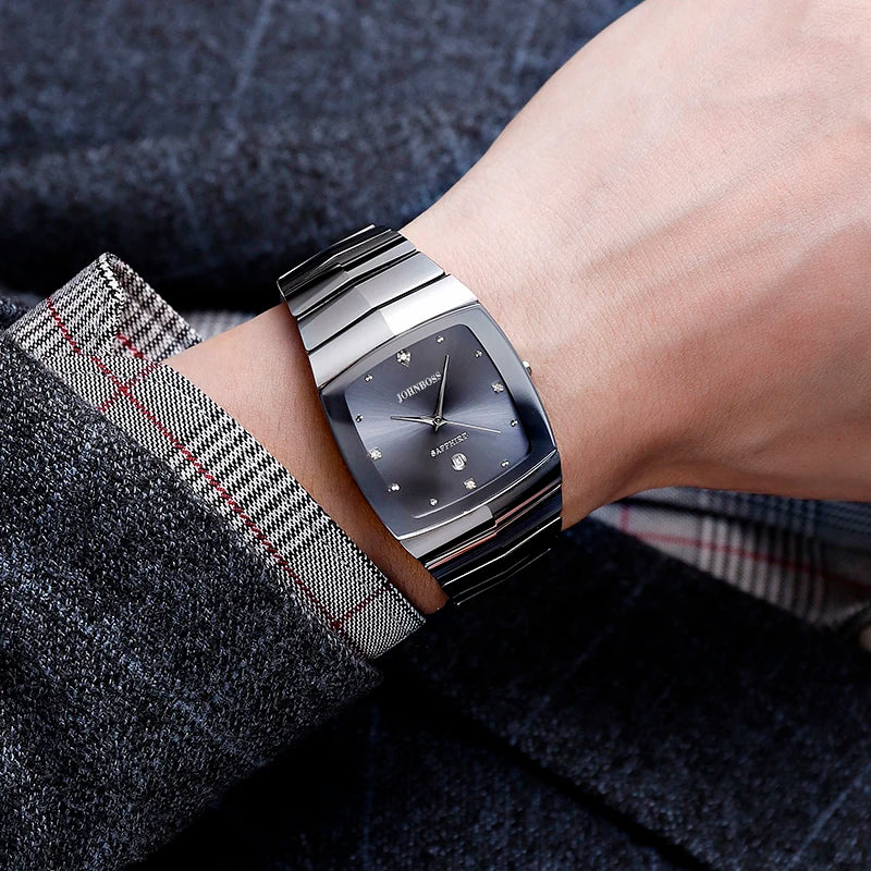 RBB Men's Tungsten Steel Watch – Square Dial, Swiss Ronda Quartz Movement, Sapphire Glass