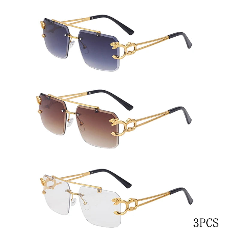 RBB 90168 Women's Fashion Metal Leopard Rimless Sunglasses – Gradient Ocean Film UV400 Double Bridge Design